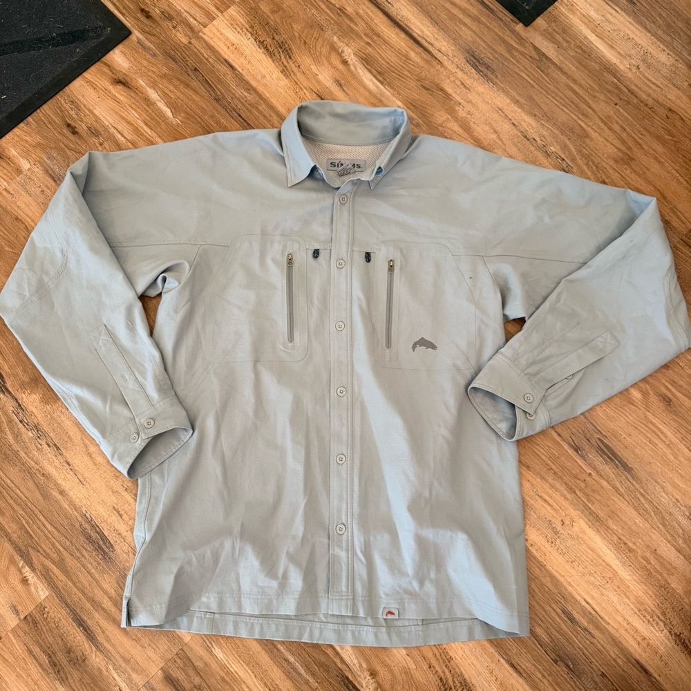 Mens simms outdoor long sleeve button up fishing guide shirt sz M gray